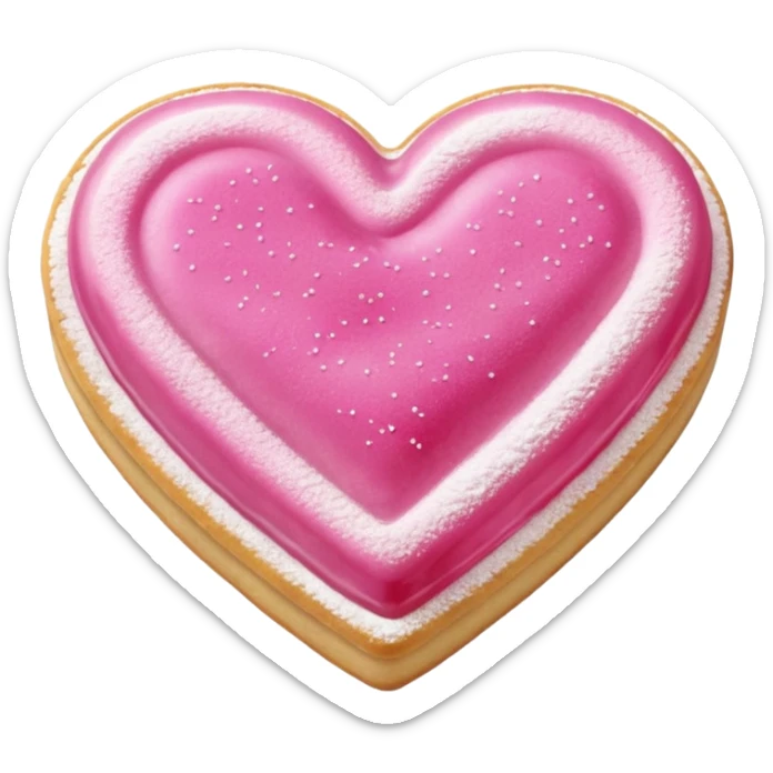 Realistic shortbread cookie in the shape of a heart with pink jelly middle filling and sprinkled powder sugar on top. sticker