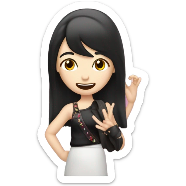 Bambina cinese che fa la linguaccia e occhiolino facendo il simbolo della rock star con le mani sticker