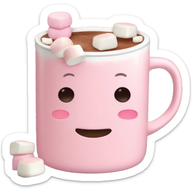 Light Pink mug of hot chocolate with marshmallows  sticker