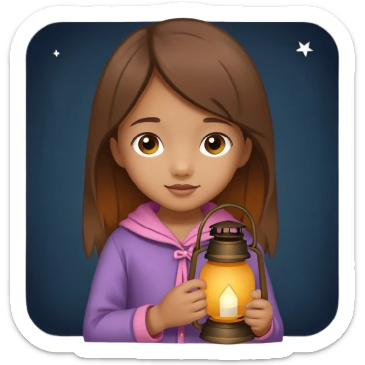 Adorable little girl holding a lantern, looks like it is made of felt texture, scrapbooking style, transparent background sticker