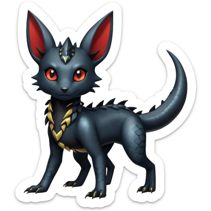 Shiny Dark Cute Majestic Sophisticated Modern Gothic Gloomy Futuristic Scaly Cyber-Salandit-Umbreon-Litten-Hybrid (Full body) sticker