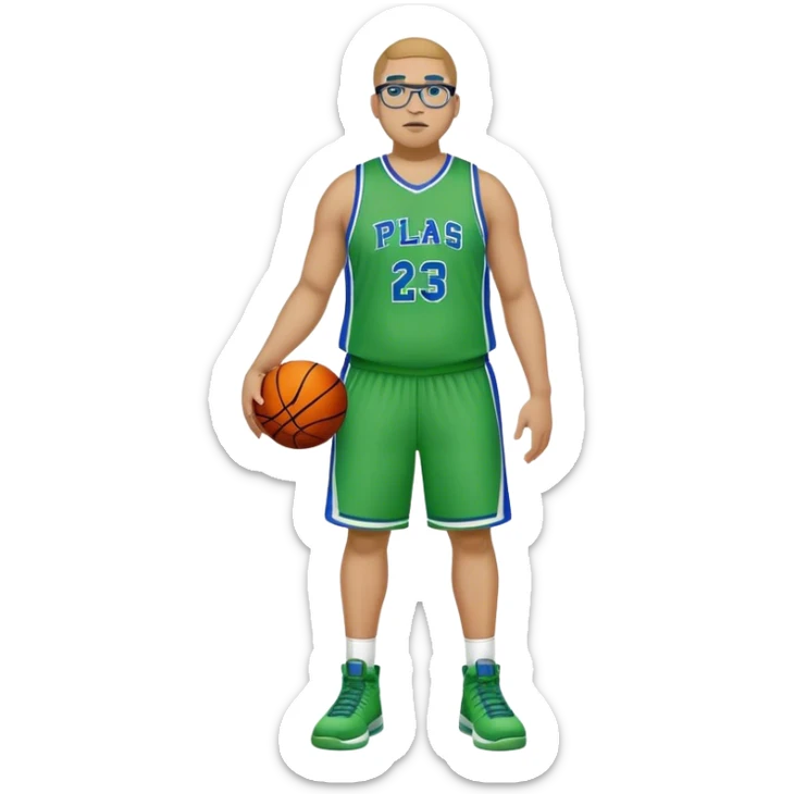 Full Body white plus size male basketball player wearing glasses wearing blue green uniform sticker