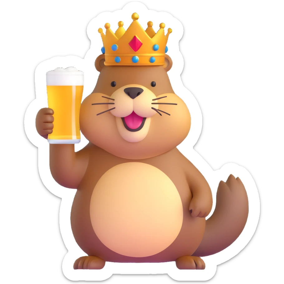 beaver with a crown on her head and a glass of beer in her hands sticker