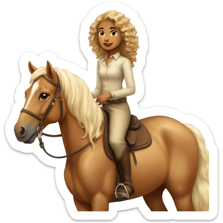 A tan girl with curly hair on horseback palomino horse sticker