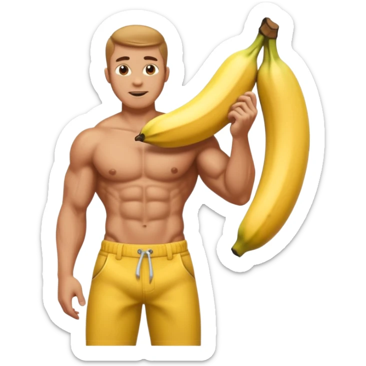 muscular shirtless man with a big banana coming out of his pants zipper sticker