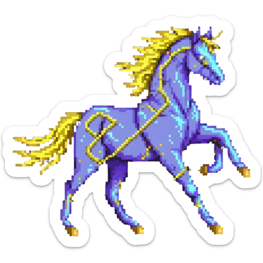 yellow fast electric horse made of electricity, bolts, visible yellow wires, lightning, blue electricity details, galloping sticker