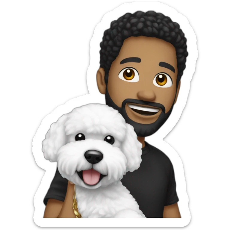 rapper-with hoop-white skin-black hair-beard-bichon dog-white-smile sticker