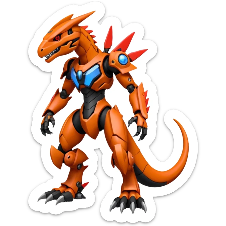Cool Futuristic Black Orange Digimon-Fakemon-Guilmon-Velociraptor-Guilmon-Wargreymon-Mecha full body sticker