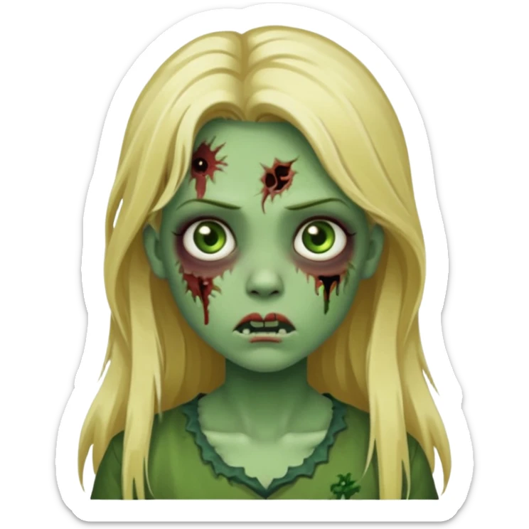 girl zombie with blonde long hair green skin and with no angry face sticker