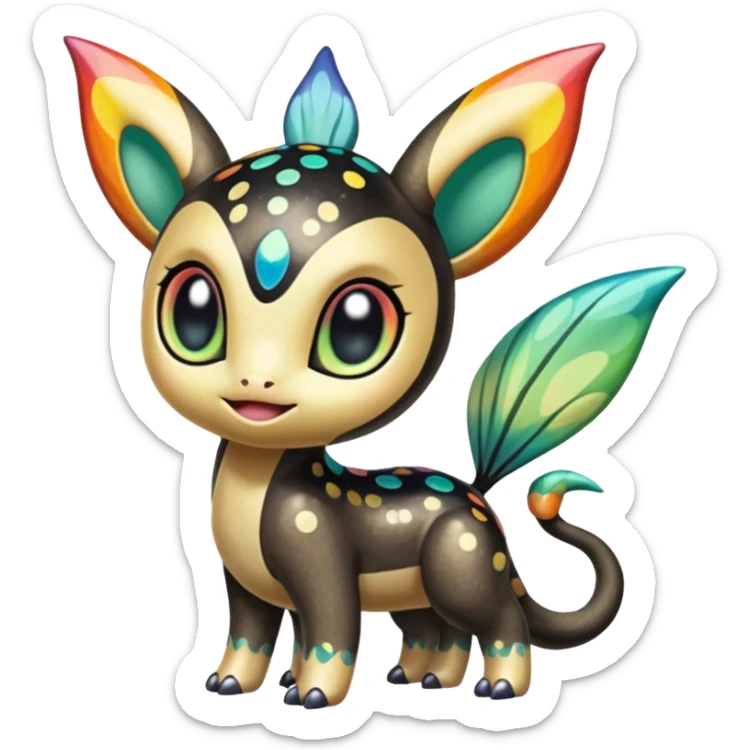 Colorful Exotic Striped Spotted Dotted dusted Glossy Shiny Meloetta-Vernid-Trico-Toothless-Kirby-Fakémon-creature-hybrid sticker