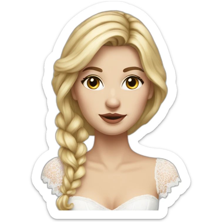 hyperrealistic caucasian female, long straight blonde hair, white lace-up bustier sticker