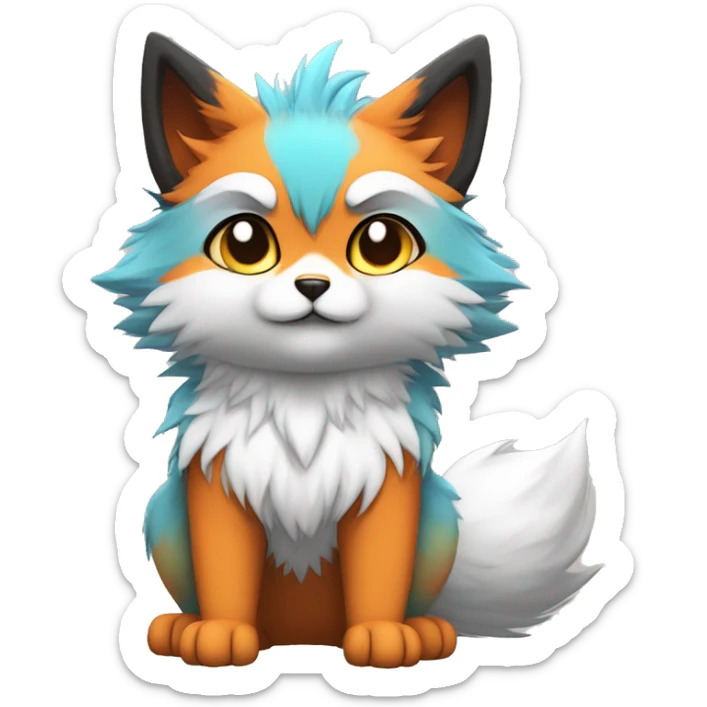 colorful furry fur-sona kemono-style-chibi-style cat-fox-Fakémon-hybrid full body sticker