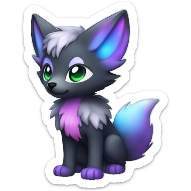 Cute cool black nebula green blue purple pink animal silver foxhybrid Fakemon full body sticker