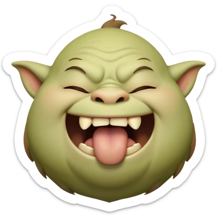 Cinematic Cute Yawning Ogre Portrait Emoji, with a surprisingly cuddly, rotund figure in soft earthy greens and browns, head tilted back in a big, gentle yawn exposing a set of comically oversized teeth, simplified yet irresistibly adorable, highly detailed with a soft glowing outline that captures the sleepy charm of a friendly ogre after a long day of gentle mischief! sticker