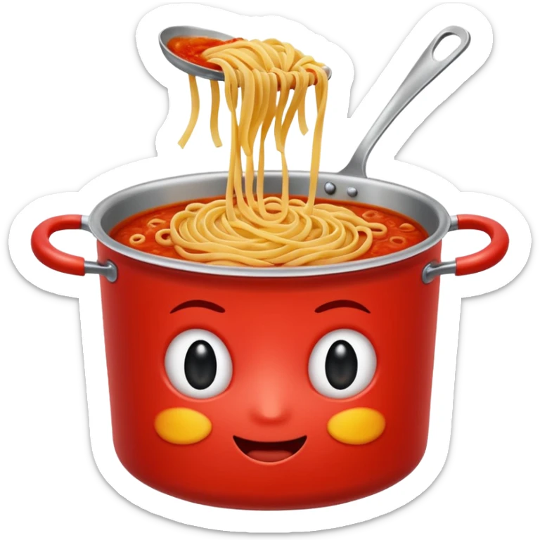 … a pot of pasta sauce being stirred with an emoji in it, not necessarily drowning but like swimming sticker