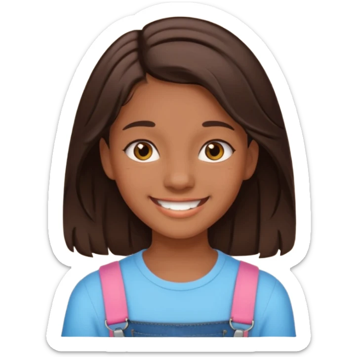 Create an icon of teenage girl with Brown and medium length dark brown hair and She is wearing braces sticker
