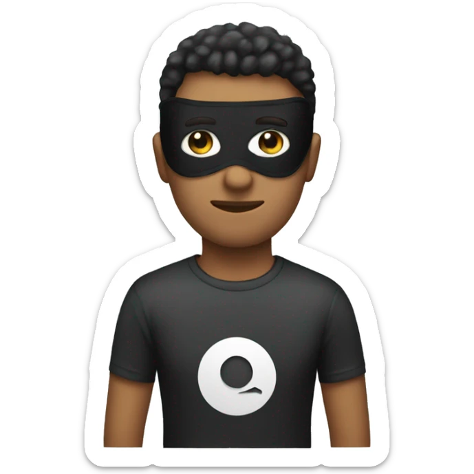 a man with an eye mask and an black and white t shirt sticker