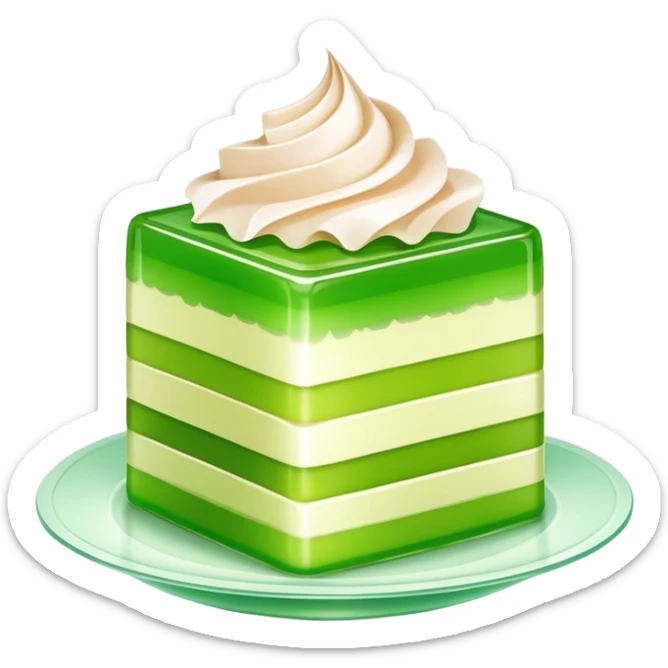 Coconut Pandan Jelly Cinematic Realistic Coconut Pandan Jelly Dessert Emoji, depicted as a layered jelly with distinct strata of coconut and pandan flavors, rendered with delicate textures and vibrant, tropical lighting. sticker