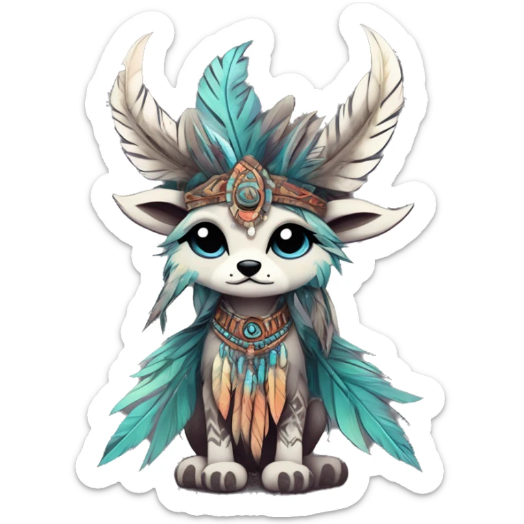 cute edgy ethereal shy epic tribal fantasy animal fursona Fionbri creature by griffsnuff & LiLaiRa & Falvie with exotic colors with intricate patterns and feathers and headdress and necklace full body sticker