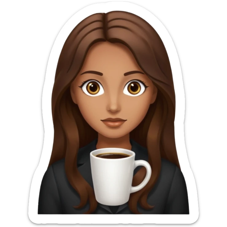 big dark eyes and tanned skin brown hair glamorous long hair with coffee  sticker