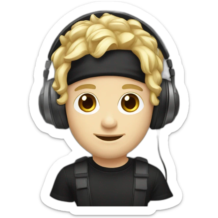 dj headphones man blonde haired white skin black t-shirt sticker