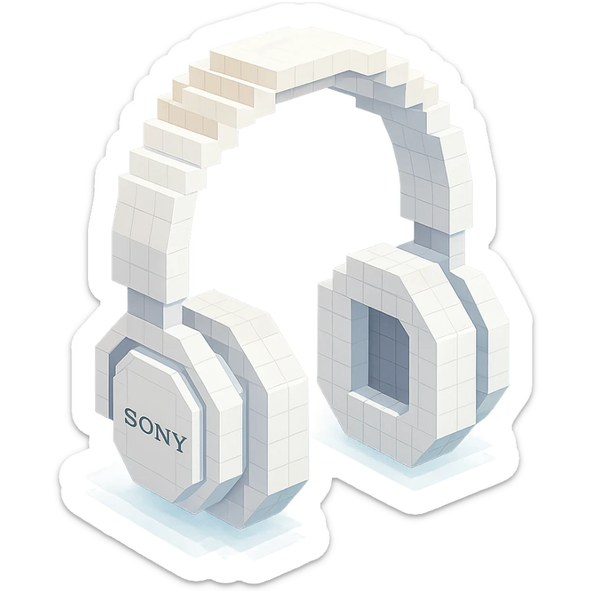 white Sony headphones, sleek design sticker