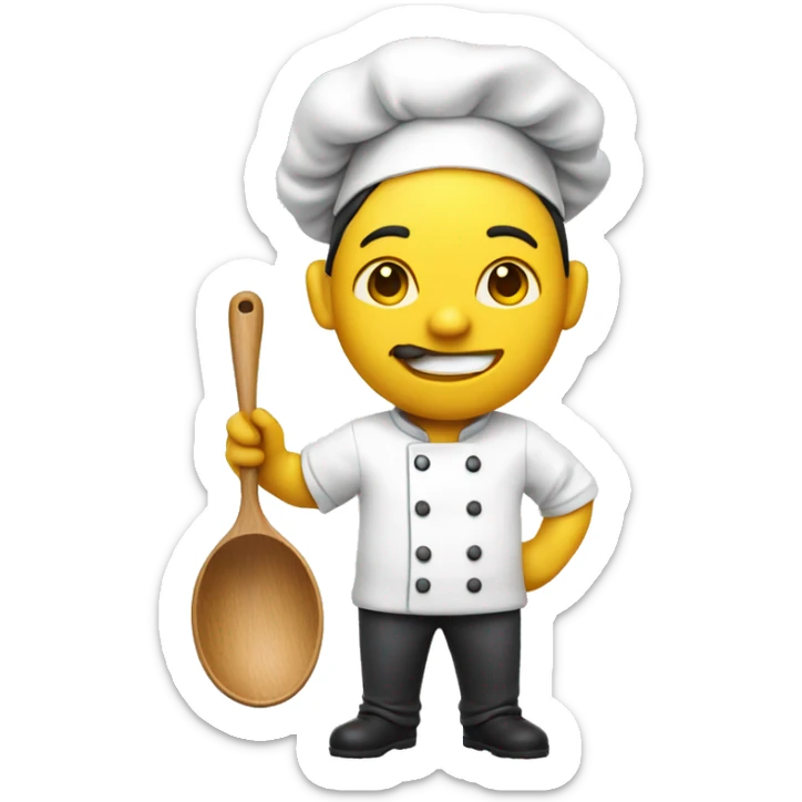 Chef, yellow skin. with a wooden ladle in one hand, a camera in the other hand. sticker