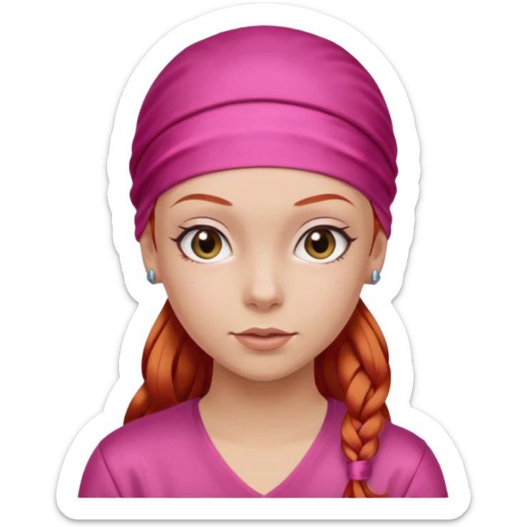 Create a girl with red hair and a satin hair durag with a pink shirt  sticker