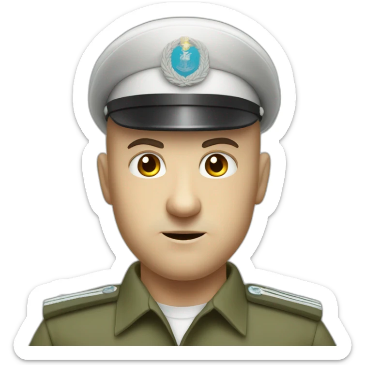 Bald white extremely angry furious serious military man with khaki israel defense forces uniform and cyan beret highly detailed sticker