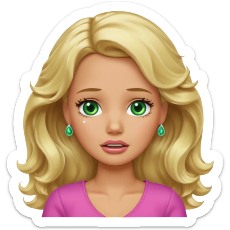 crying Barbie with blonde wavy hair green eyes and tan skin sticker