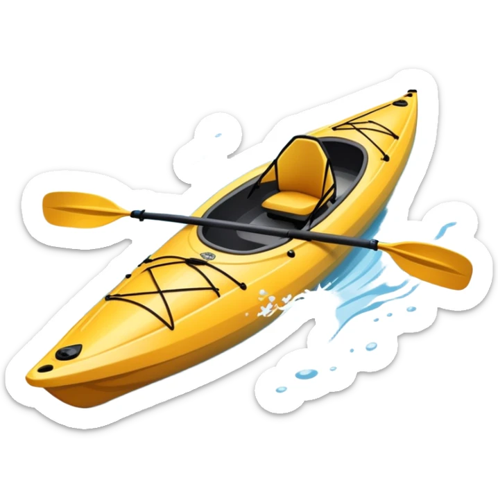 An icon showing a close-up of a sleek kayak with double-bladed paddles gliding through water. Splashes surround the boat as it cuts across a calm surface, symbolizing speed and focus. Transparent background emphasizes the dynamic and personal nature of kayak paddling. sticker