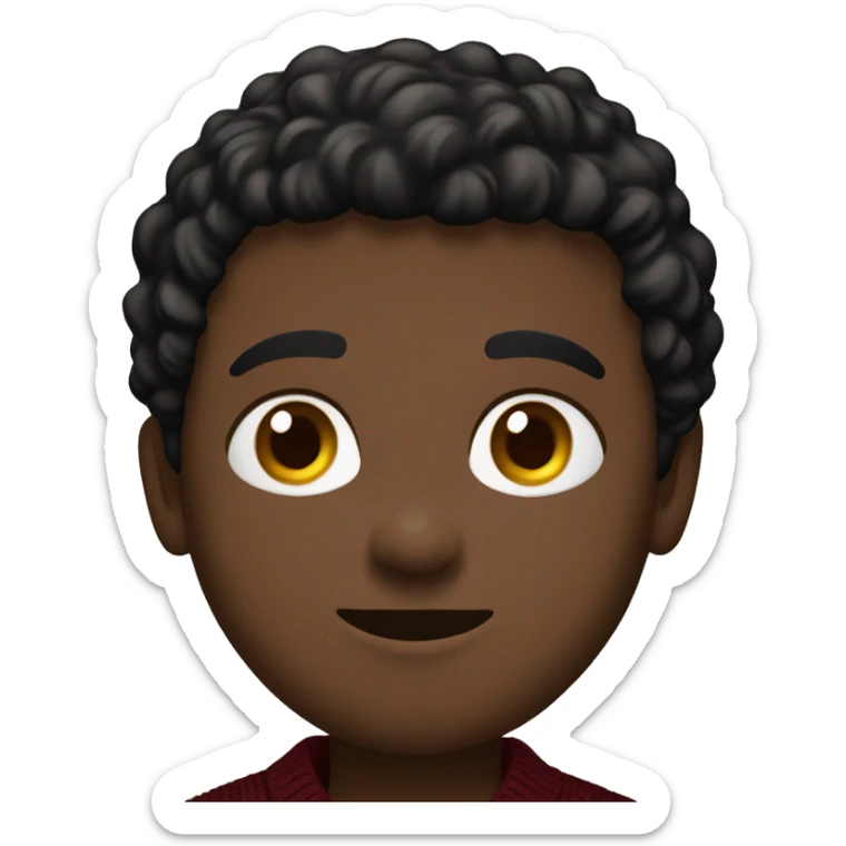 light black boy, tight to the head black brown hair, brown eyes, brown jacket, burgundy sweater sticker