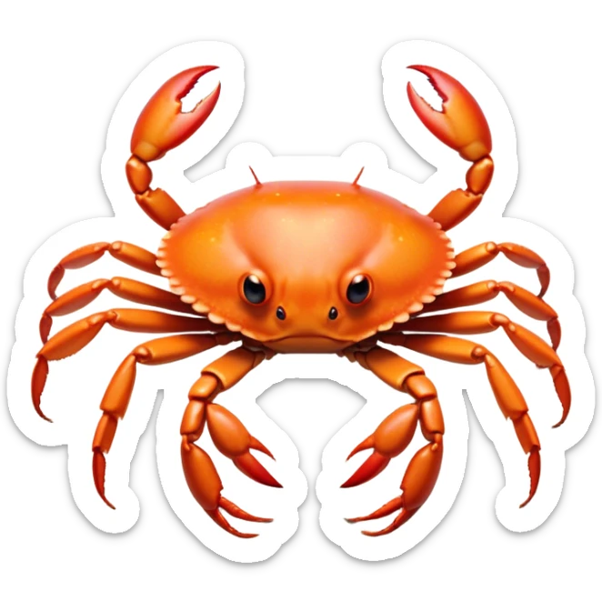 Cinematic Noble Baby Crab Portrait Emoji, Poised and curious, with a small, delicate carapace in vibrant hues, tiny, alert eyes on short stalks, and miniature, intricately detailed pincers, Simplified yet sharp and sophisticated features, highly detailed, glowing with a soft, coastal radiance, high shine, intelligent and determined, stylized with an air of seaside authority, focused and attentive, soft glowing outline, capturing the essence of a watchful and confident juvenile crustacean that appears ready to scuttle out of the screen with effortless charm! sticker