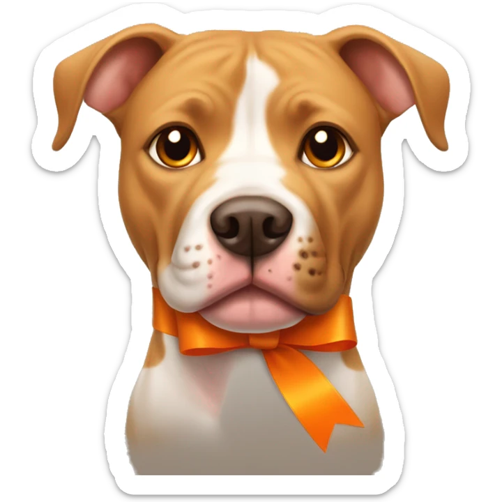 Pitbull with Brown eyes and blonde/tan fur and orange awareness ribbon sticker
