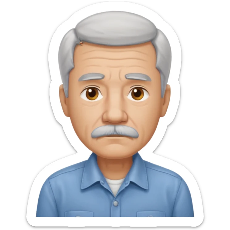 Old man with gray hair and mustache and working shirt a little sad sticker
