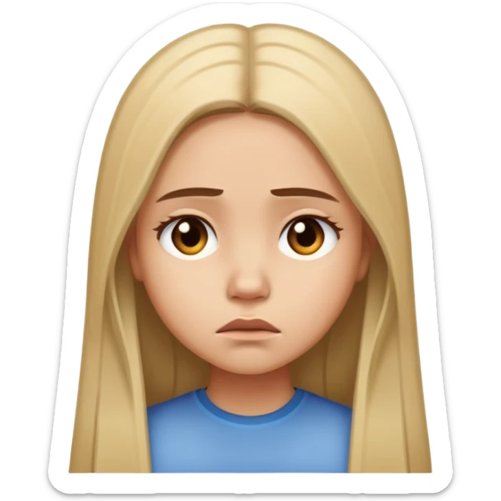 Girl showing sadness, light skin tone, long straight hair sticker