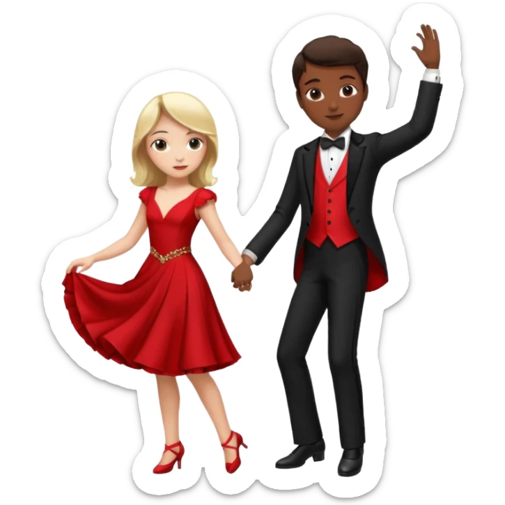 Ballroom dancing with girlred and boyblack  girl bend on his hand sticker