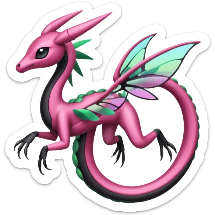 Magenta, black and white Meloetta-Flygon-Gorebyss-Salazzle-Pokémon-Fakémon-creature-fusion-hybrid sticker