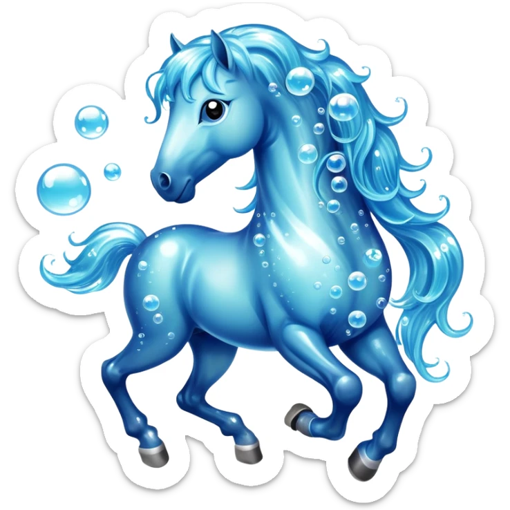 A magical horse made entirely of transparent bubbles and water, with a flowing mane of small bubbles sticker