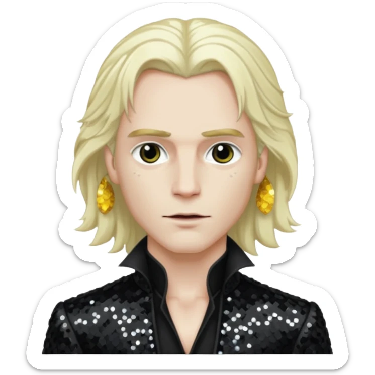 Lestat de Lioncourt with long platinum blonde hair, black sequin outfit sticker