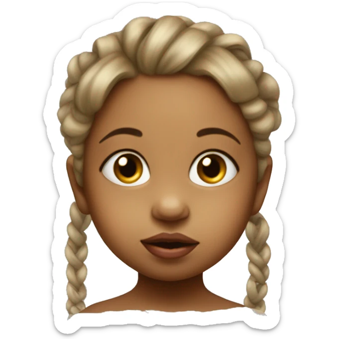 Baby girl with a pacifier in her mouth. her hair is tied up on the right and left.
 sticker