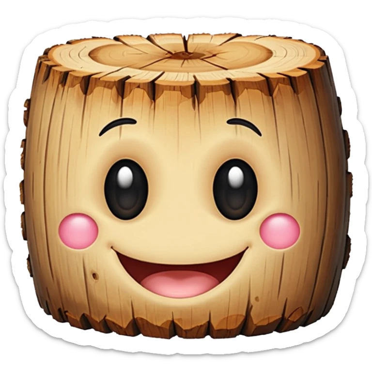 a log emoji. the top of the log is a smiley face with two small dots for eyes and a large U shape for the mouth. do not make the face look like an emoji. think of cute, subtle and hand-drawn sticker