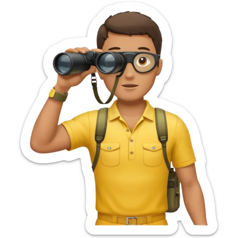 Male lifeguard – yellow shirt, binoculars in hand, scanning the sea, full body sticker