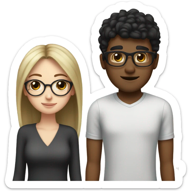 Lighter Brown guy with glasses and and a white girl black hair with bangs no glasses in a relationship  sticker