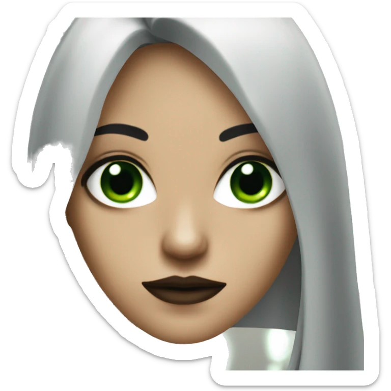 Brown goth girl with long black hair and green eyes portrait  sticker