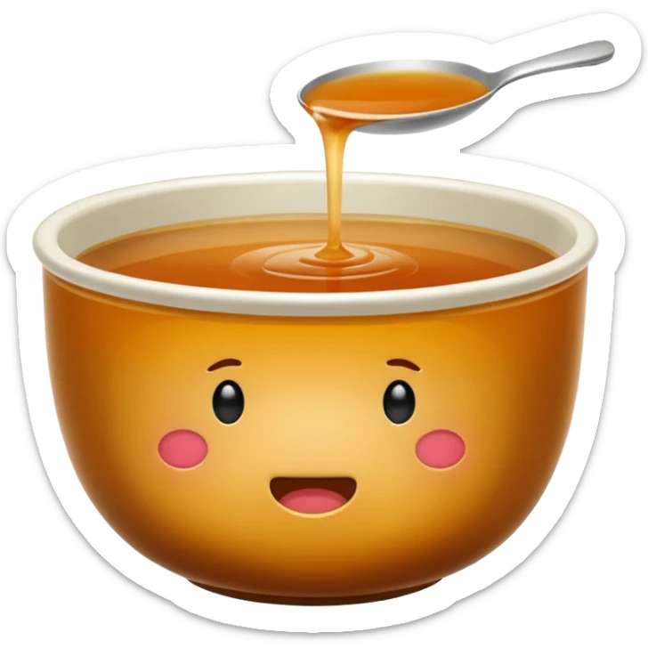 consommé in a plain bowl, clear brown soup, no face, no eyes, no mouth, just soup, emoji style sticker