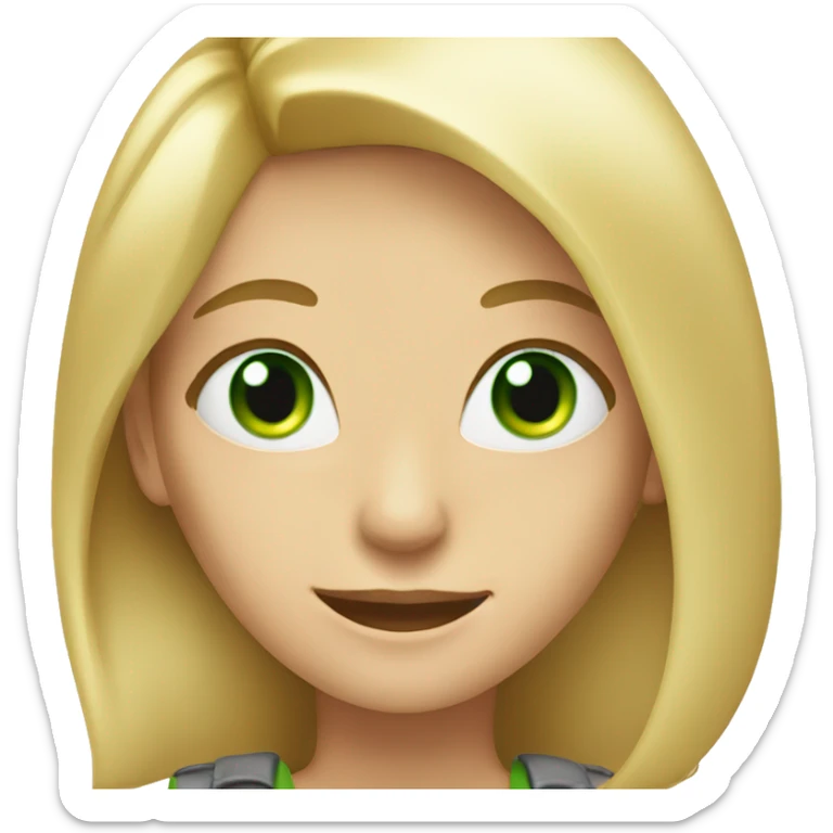 a woman with a shoulder-length blond hair, with green eyes, smiling  sticker