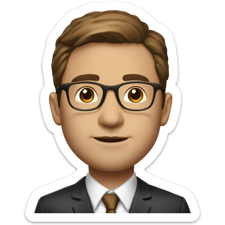 proportional body height adult lawyer in suit with brown hair and brown eyes and round gold glasses sticker