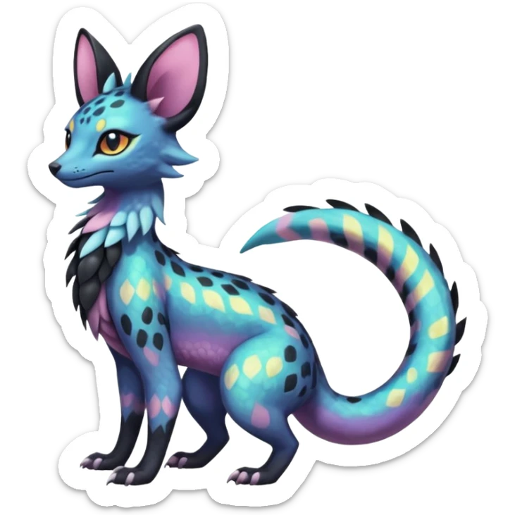 Pastel Iridescent Salandit-Umbreon-Genet-Noivern-Noibat-Nargacuga-Serval-Hybrid (Full body) sticker