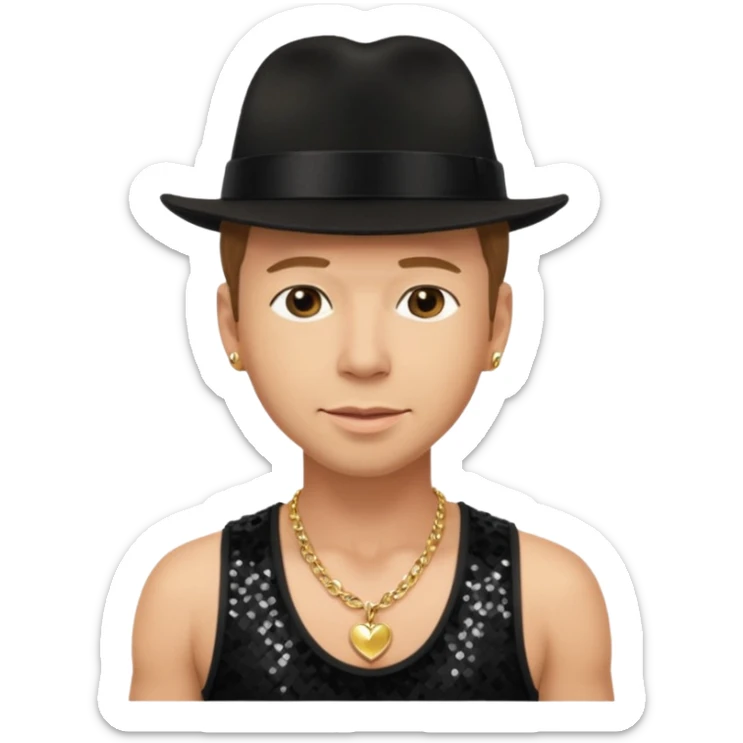 Donnie Wahlberg from NKOTB with light brown hair, black hat, black sequin tank top, necklace sticker
